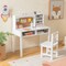 Kids Wooden Desk and Chair Set with 4-tier Storage Shelves and 2 Open Drawers